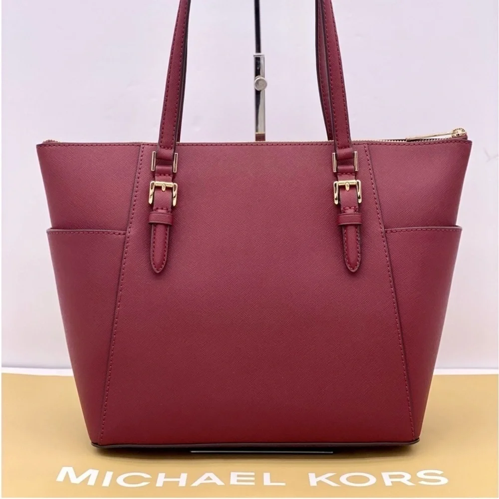 Michael Kors Large Charlotte Tote Shoulder Bag Dark Cherry